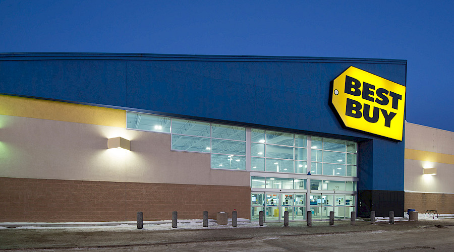 Exterior image of a renovated Best Buy, construction completed by Chandos Construction