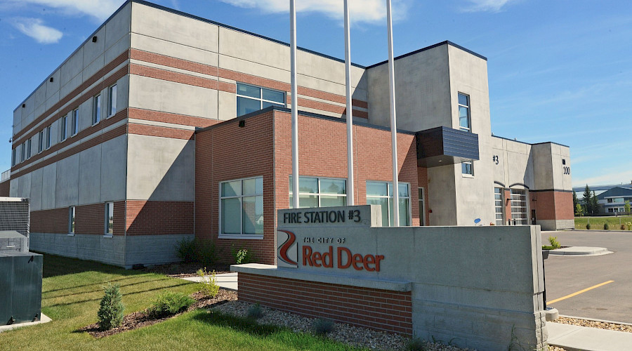 The exterior of the Red Deer Fire Station building.