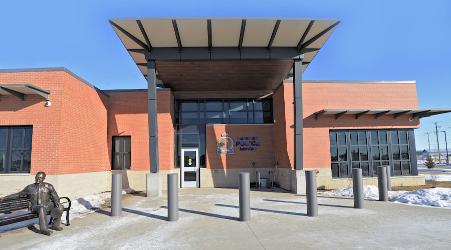 The entrance to the Lacombe Police Facility.