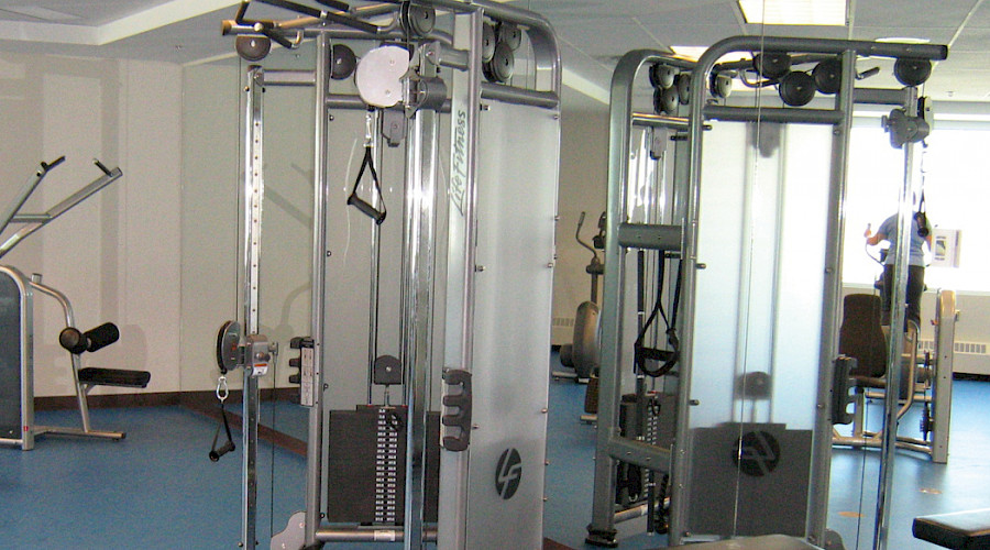 Gym equipment in a gym facility.
