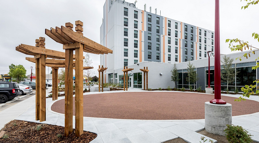 An outside area in front of Centre 4800 on a grey day.