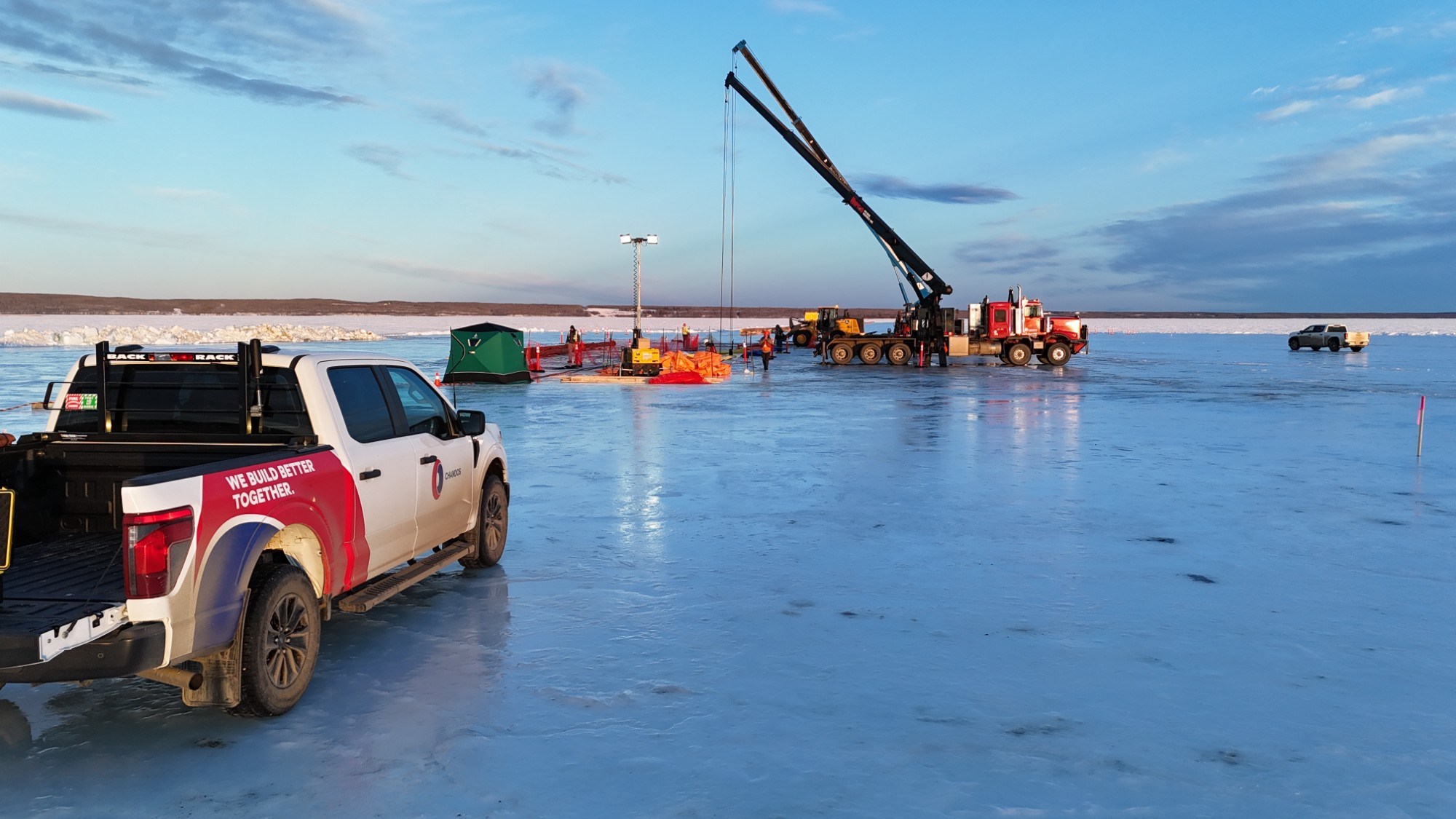 Image of ice road built by Chandos Construction Civil team to complete the raw water intake pipe in Frog Lake Cree Nation, Alberta