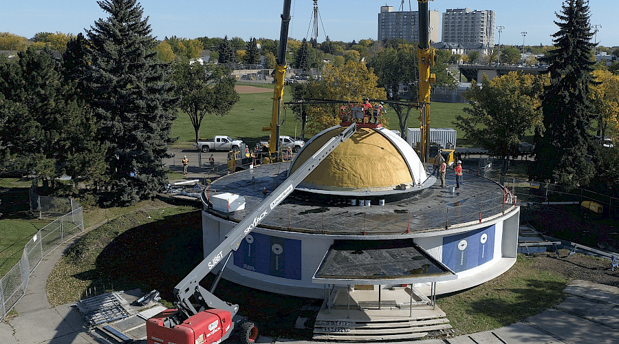 A picture of the Queen Elizabeth II Planetarium under construction from a high angle.