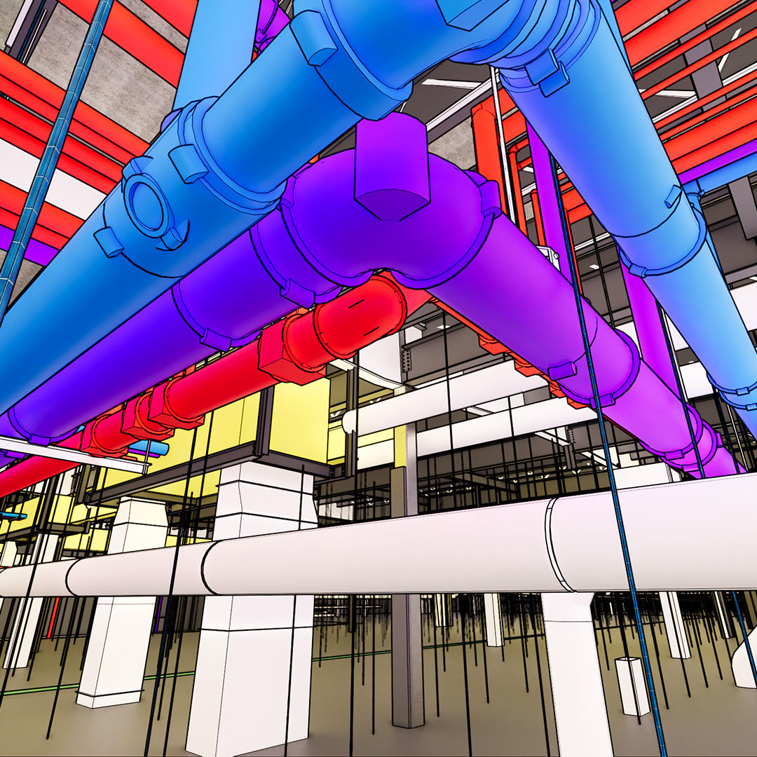 A BIM (building information modeling) drawing of a Chandos construction work site.