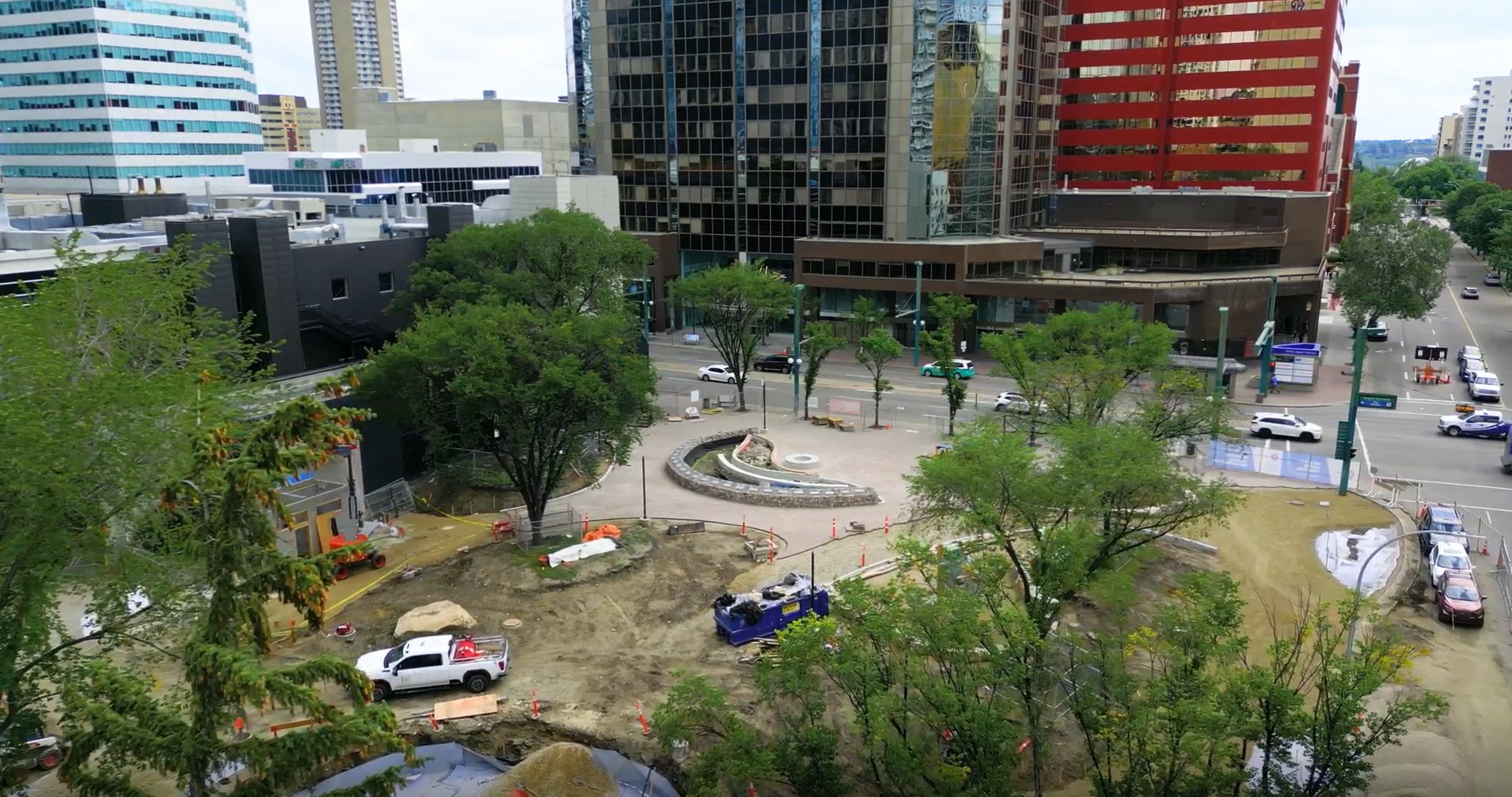 Image of Chandos Construction civil site in downtown Edmonton, where team is modernizing two parks.