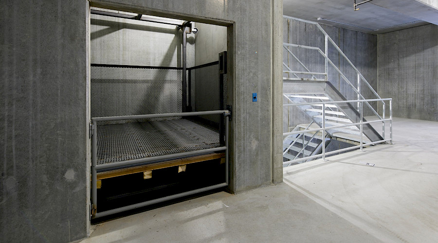 A freight elevator in the emergency services tower.