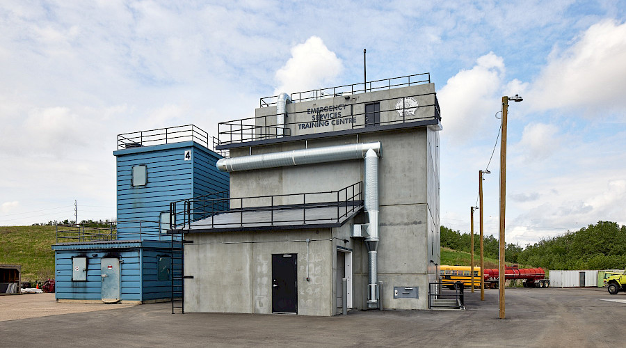 The exterior of the Ed Howell emergency services training tower.