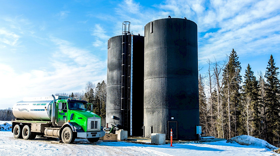 Exterior shot of the Parkland County transfer station with two silos built by Chandos Construction in Alberta