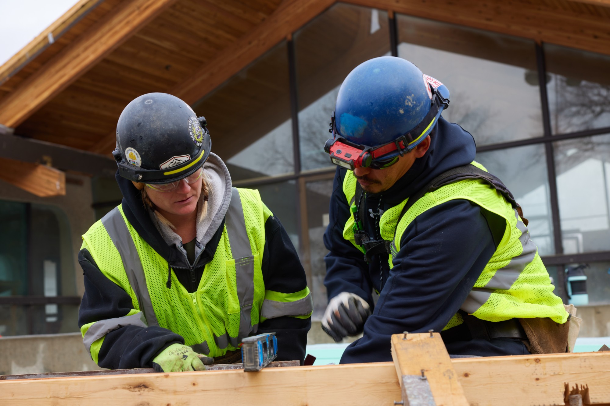 Two Chandos construction workers getting ready for a wall pour in Edmonton, Alberta.