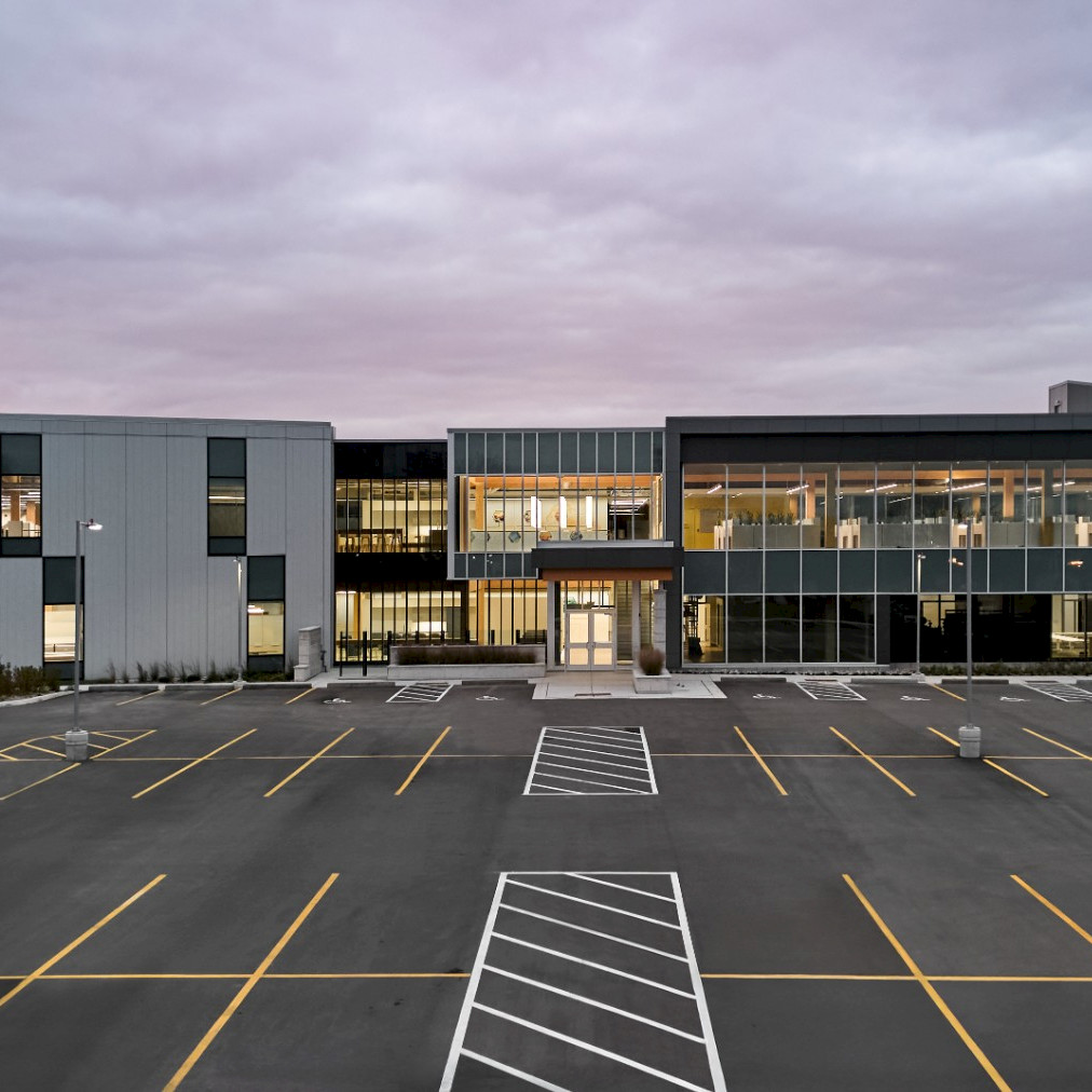 Exterior image of the Ottawa Operations Centre built by Chandos Construction Ottawa, at dusk