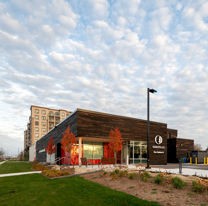 Image of new Oakville Fire Station 8 which was delivered by Chandos Construction through integrated project delivery (IPD)