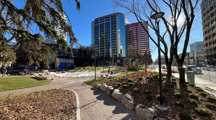 Image of City of Edmonton's Beaver House Park in the final stages of renovation by Chandos Construction Civil